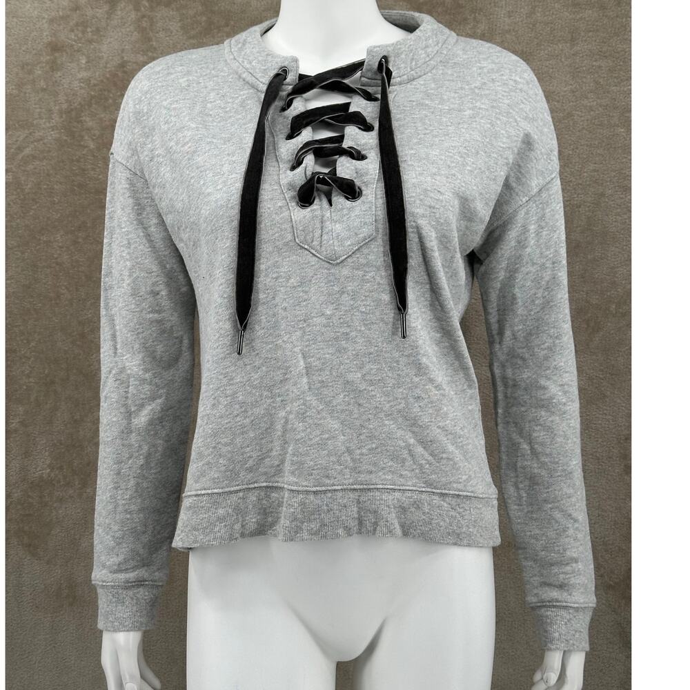 Rails Sweatshirt Womens Small Heather Grey Ryan Lace Up Cotton Grunge Lounge
